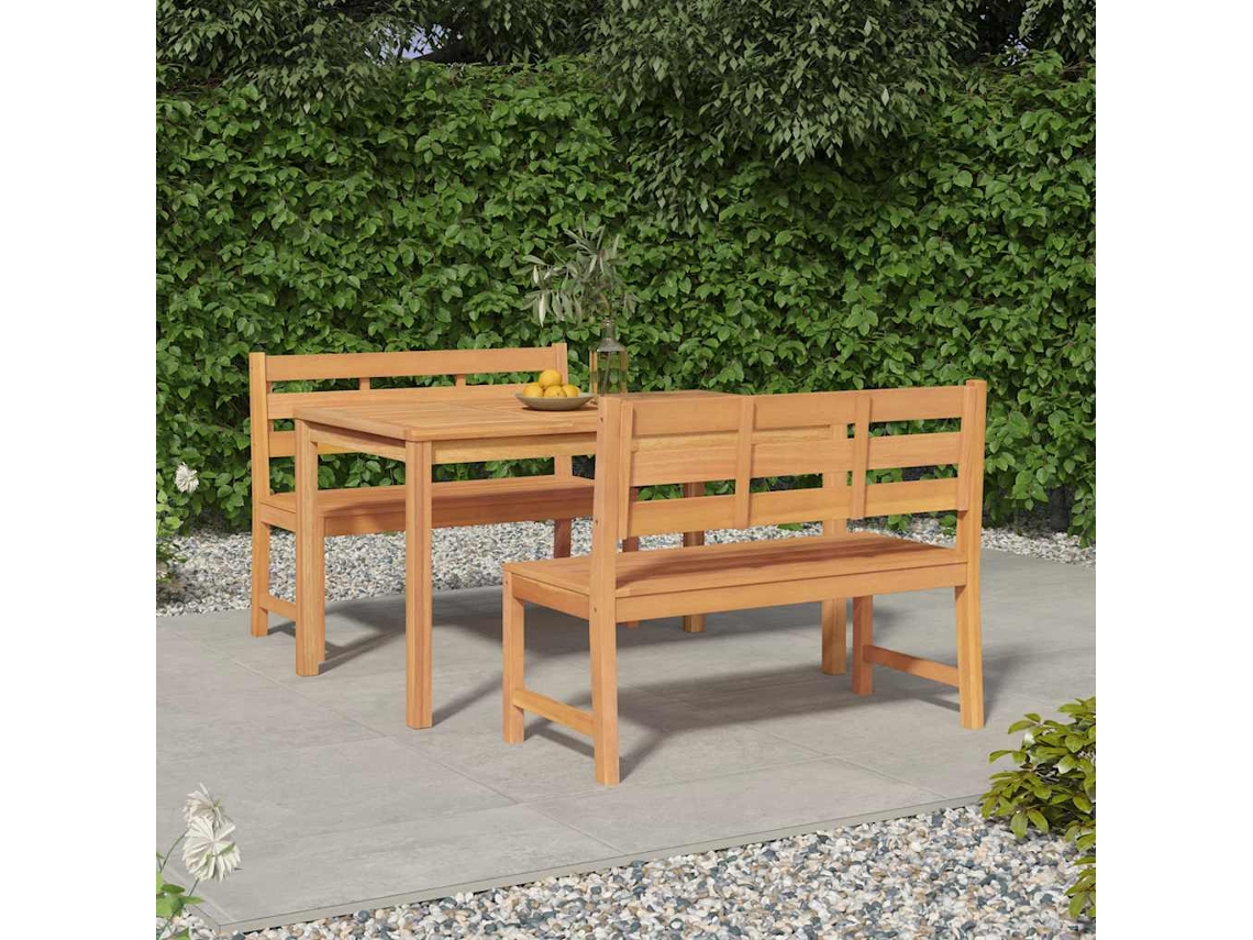 Vidaxl 3 Pcs Conjunto De Jantar Para Jardim Madeira De Teca Maciça