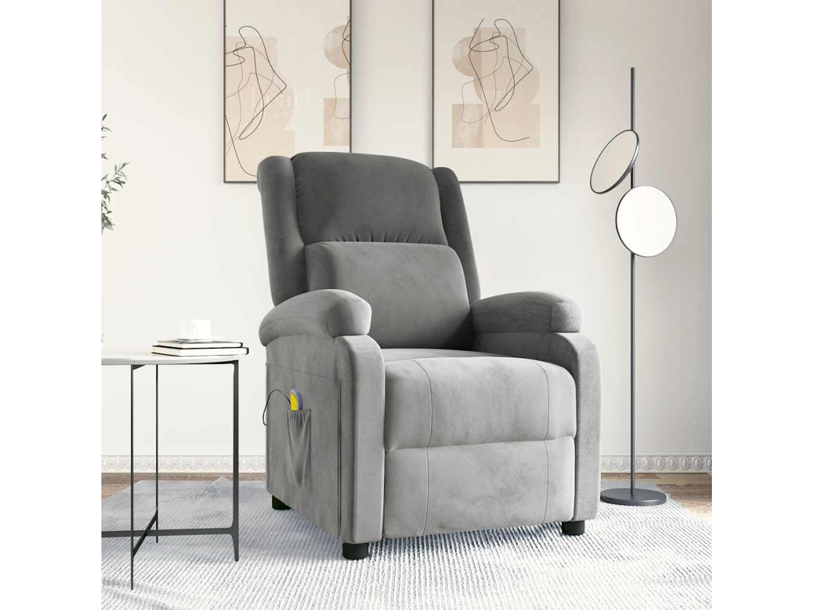 Vidaxl Poltrona De Massagens Veludo Cinzento-claro