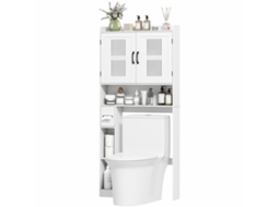 Armário Sobre Sanita Com Prateleira Ajustável 2 Portas Suporte Para Papel Higiênico Para Máquina De Lavar 80x19,5x170 Cm Branco