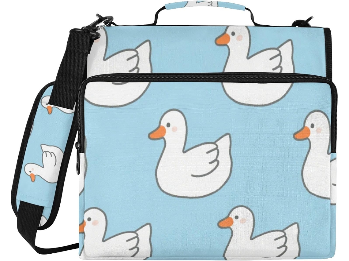 Pasta De 3 Argolas 1, 5 Polegadas Com Estampa De Pato Azul, Bolsos Extras, Alça De Ombro E Mão, Carteira Com Zíper Fácil