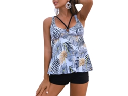 Mali 2pcs Trajes de Banho Feminino Sem Arame com Bojo Removível Estampa Floral Folhas e Cor Solida Tankini