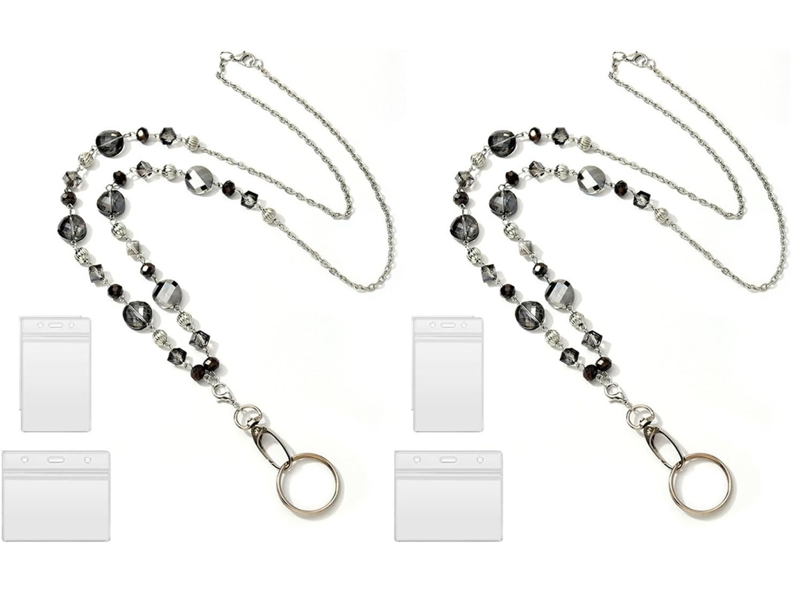Lurelia Porta-crachá Transparente Com Cordão Com Chaveiro 2 Cordões Para Escritório E Escola