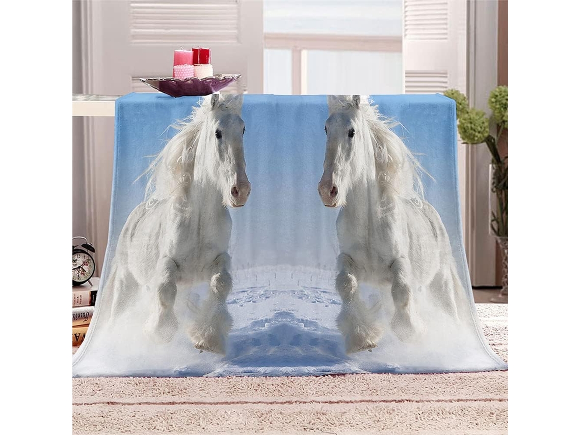 Manta de Flanela Fansu Estampa 3d Cavalos Colcha Inverno Macia e Fofa Microfibra para Sofá Adequada Adultos Cr