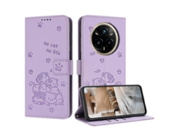 Capa De Couro Para Celular Com Estampa De Gatinho E Cordão