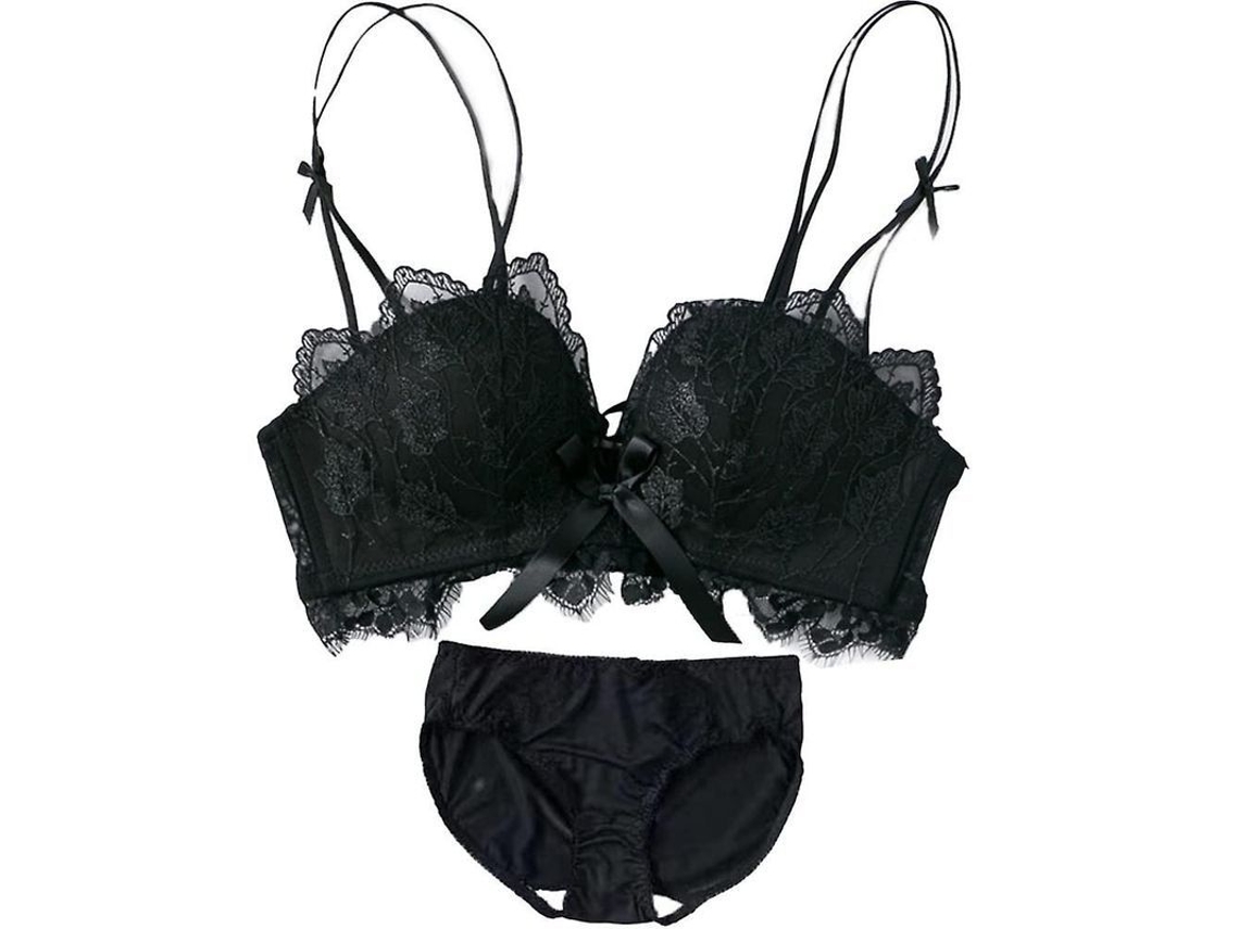 Reggiseno Sin Aro Con Encaje Floral Suave Relleno Push Up Para Mujer Transpirable Seamless Ceniza Negra 38