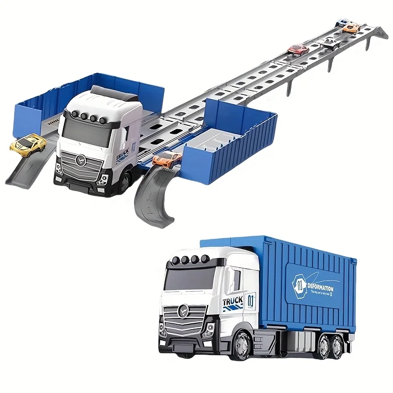 Caminhão de Brinquedo Transformável com Esteiras e Mini Carros MDUG (azul)