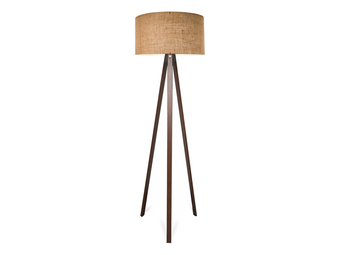 Candeeiro de Pé Tripé Newport 1Xe27 20 W Mdf Têxtil 21 X Ø 38 Cm Castanho / Efeito Madeira LUX.PRO.
