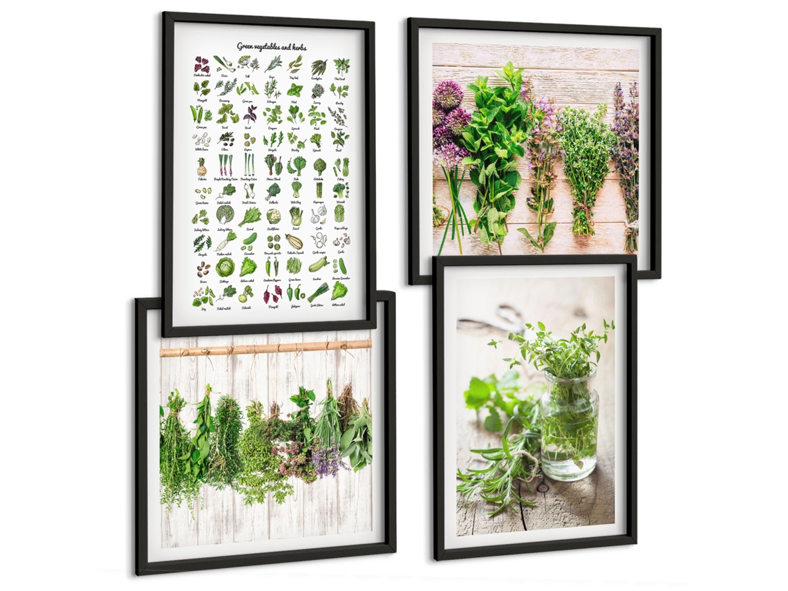 Composição De Quadros Inspirações De Ervas Decorações Espelharte (4 Peças)
