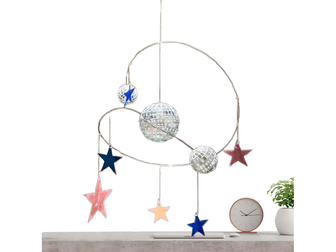 Brinquedo Giratório para Exterior com Bolas de Discoteca e Estrelas, Decoração Artística com Refletor de Arco íris para CHABERLU