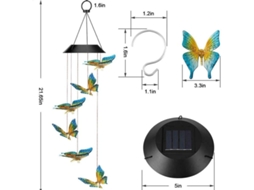 Sino de vento para exterior - Luminária de borboleta LED com mudança de cor e energia solar - Luz solar para jardim