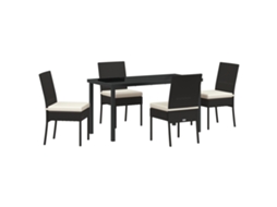 Conjunto 5 Conjunto De Jantar Para Jardim Vidaxl Preto Vime Pe (140 X 70 X 73 Cm)