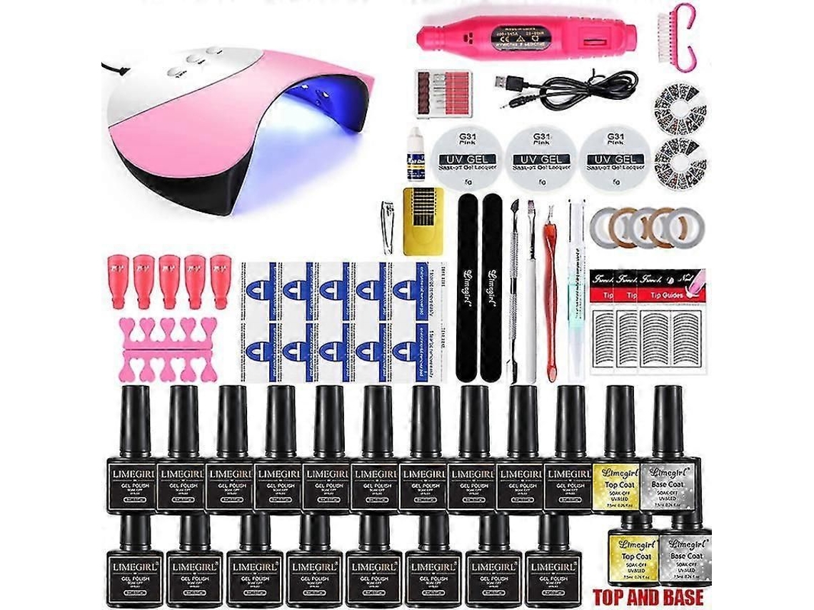 Conjunto Manicure para de Unhas com Lâmpada Uv Led Gel Esmalte Kit Unha Elétrica Broca D e GOKOCO