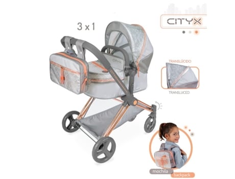Cityx Coche de Muñeca 3X1 Plegable Novedad para Muñecas de Hasta 50 Cm. DE CUEVAS TOYS