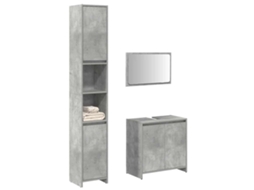 Vidaxl 3 Pcs Conj. Móveis Casa Banho Derivados Madeira Cinza Cimento