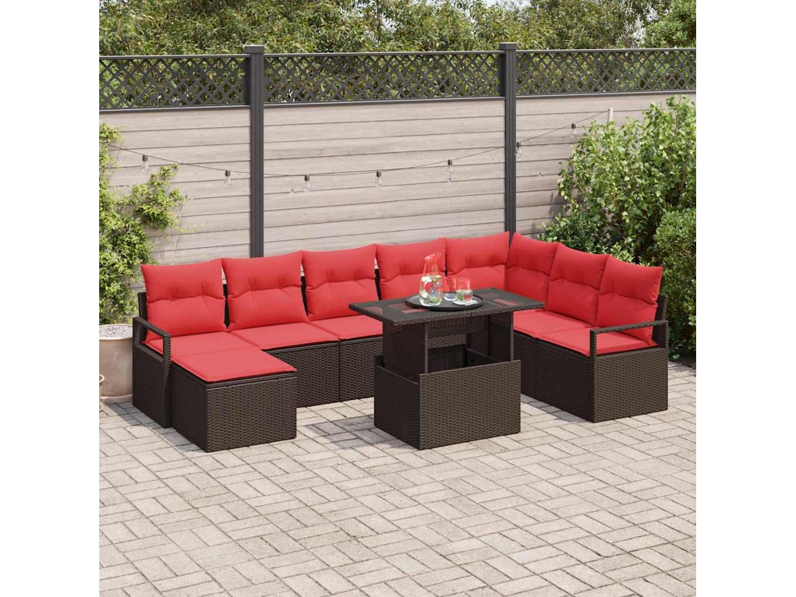 Vidaxl Conjunto De Sofá De Jardim 9 Unid. Castanho Rattan Sintético