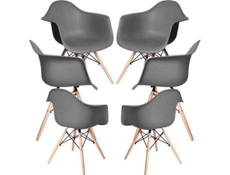 Pack 6 Cadeiras  Dau (Cinzento - 61 x 83 x 57 cm - Polipropileno - Madeira)