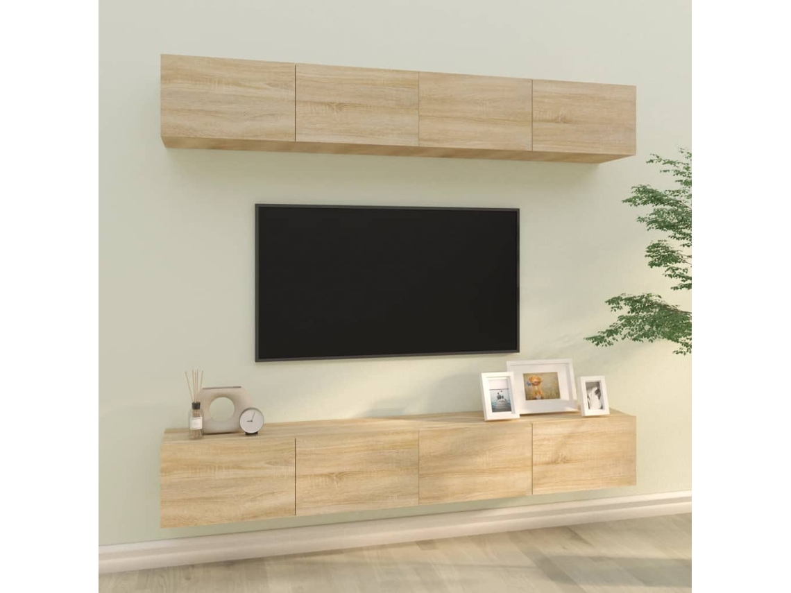 Vidaxl Móveis De Tv Para Parede 4 Pcs 100x30x30 Cm Carvalho Sonoma