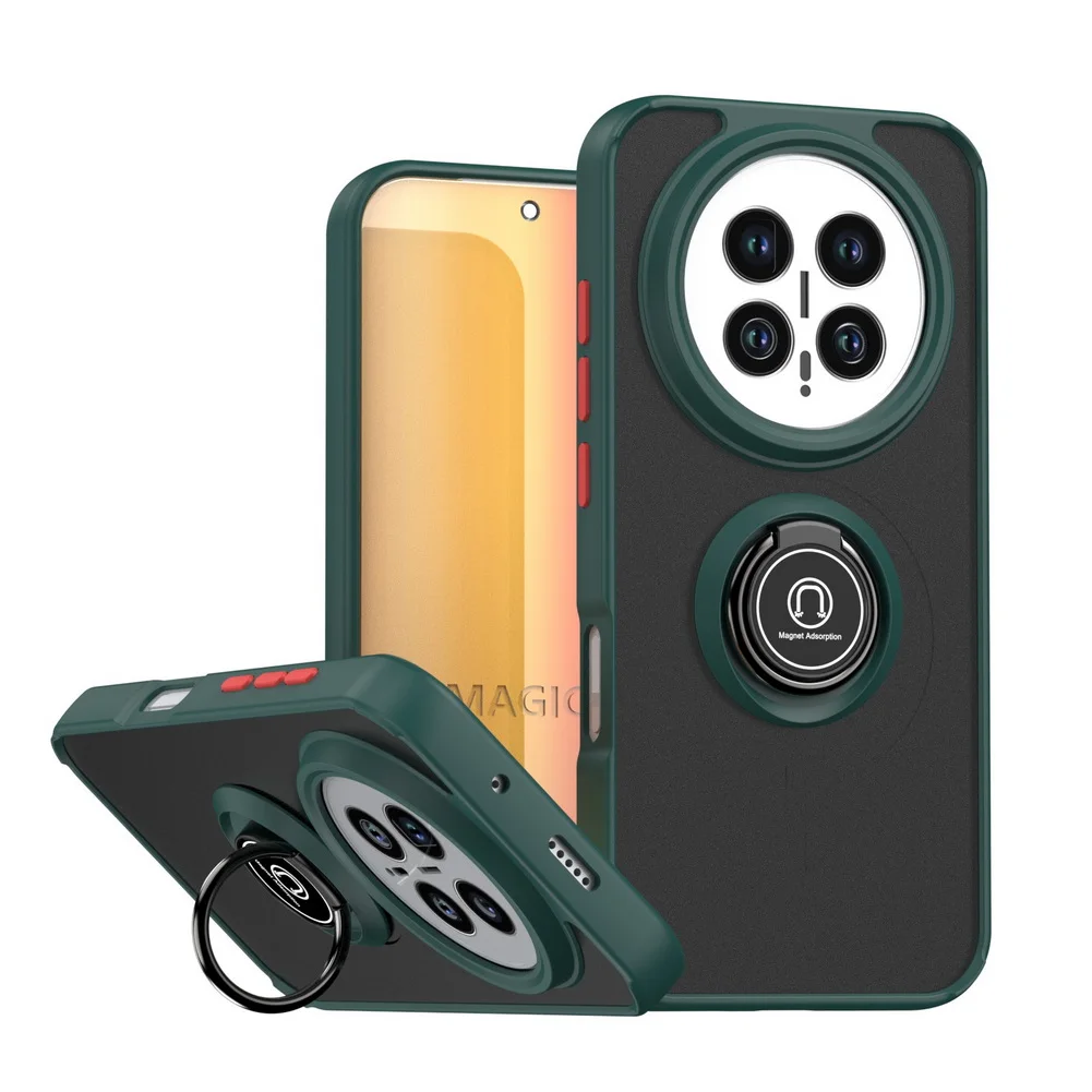 Capa Para Celular Honor X9d (verde Escuro) Com Suporte Giratório, Anel De Fixação E Encaixe Para Carro, À Prova De Quedas.