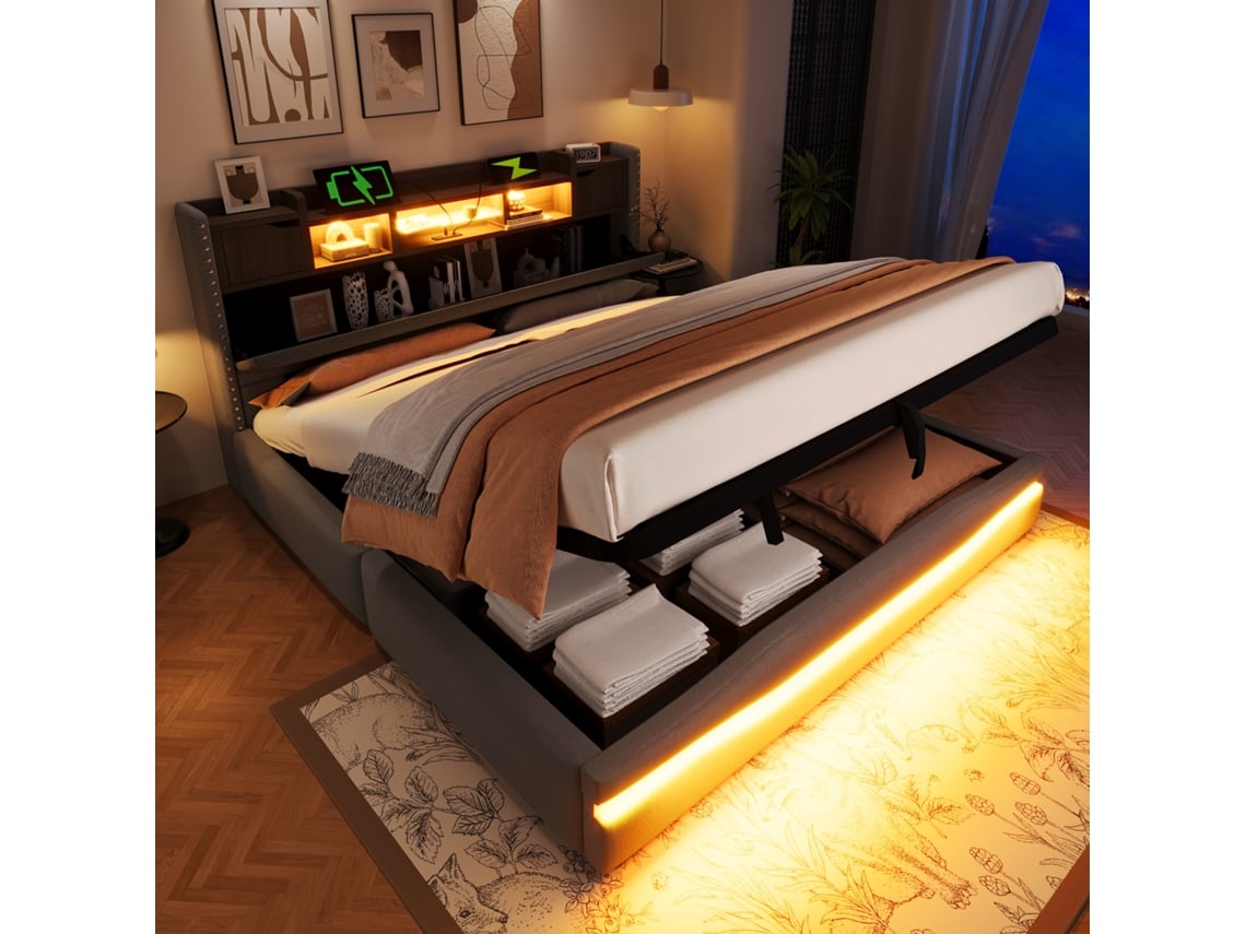 Cama Estofada Linho Cinza 180x200 Cm SINGULARITY