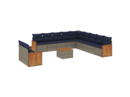 Conjunto de Sofá de Jardim, 12 Peças, Almofadas, Rattan Cinza MAISON EXCLUSIVE