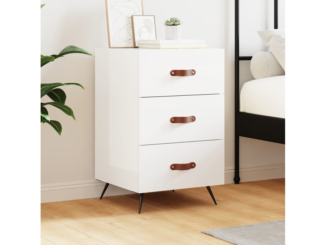 Vidaxl Mesa De Cabeceira 40x40x66cm Derivados Madeira Branco Brilhante