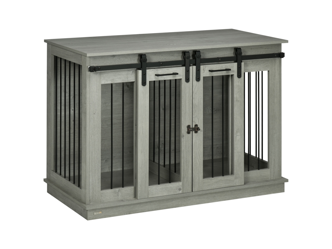 Gaiola para Cachorro 2 Portas, Trancável, Design Rústico, Cinza