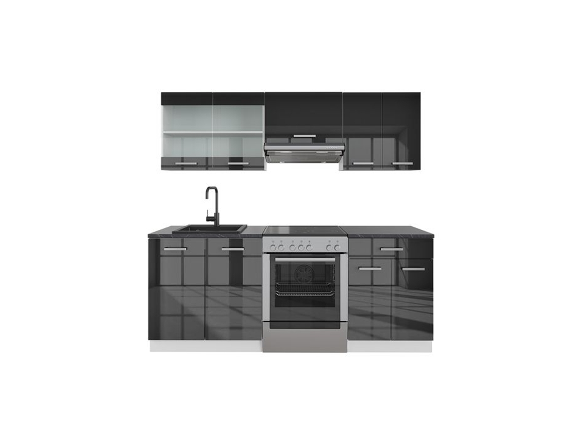 Cozinha Fame-Line, 200 cm sem bancada, Antracite alto brilho, Vicco