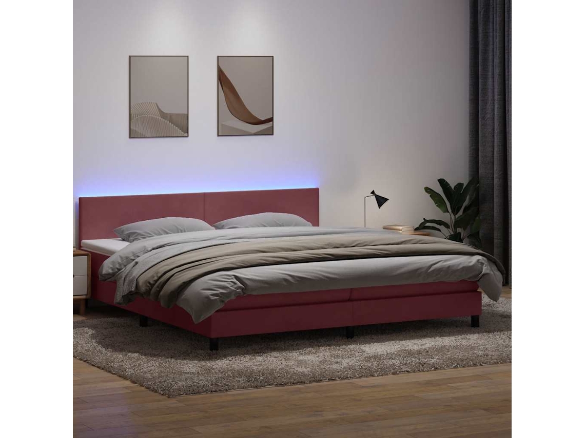 Vidaxl Cama Box Spring C/ Colchão E Led 180x210 Cm Veludo Rosa
