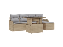 Conjunto 6 Sofá Modular Vidaxl Bege Vime Pe (231 X 117 X 85 Cm)