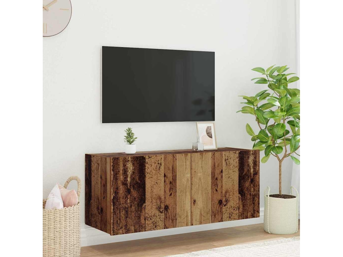 Vidaxl Armário De Tv De Parede Madeira Antiga Derivados De Madeira