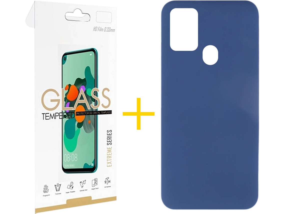 Capa e Película de Vidro Samsung Galaxy A21s SKYHE Silicone Líquido Azul