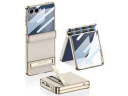 Tkdaddy Gkk Para Samsung Galaxy Z Flip7 5g Capa Com Suporte E Proteção Magnética Com Dobradiça Pu Pc Capa De Vidro Temperado Cinza Titânio