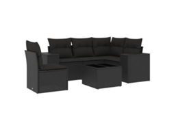 Conjunto Sofás de Jardim 6 Pcs com Almofadões Vime Pe Preto MAISON EXCLUSIVE (6 pcs)