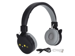 Fones de Ouvido Infantil LAXISCREED Gato Preto Cute Bluetooth 5.0 com Mic