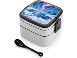 Marmita Bento Aurora Ice Lake De Camada Dupla Para Adultos Com Colher E Alça, À Prova De Vazamentos, Marmita Empilhável