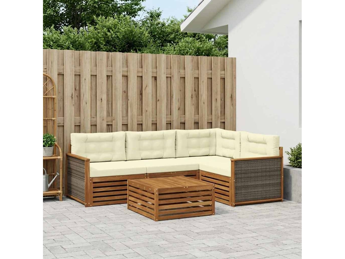 Vidaxl Conjunto De Sofás Para Exterior 5 Unid. Natural E Creme