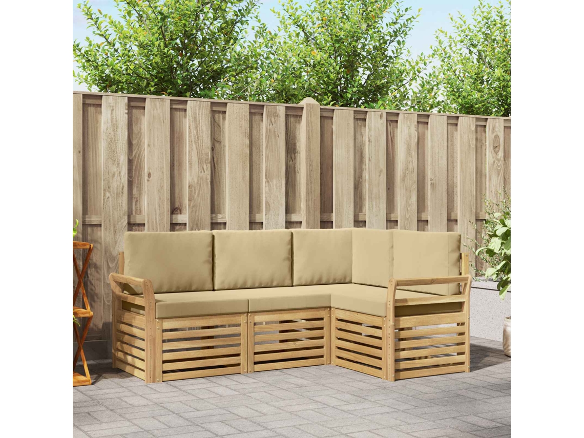 Vidaxl Conjunto De Sofás Para Exterior 4 Unid. Branco E Bege Poliéster