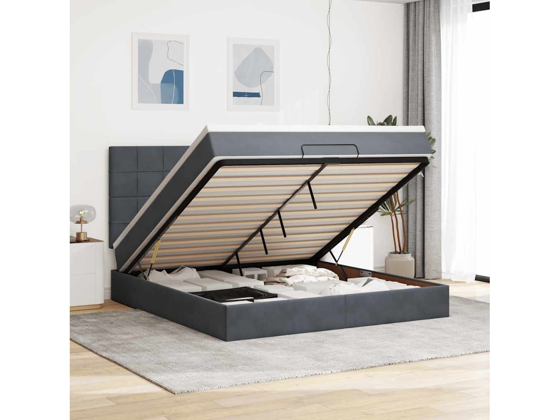 Estrutura Cama Otomana Colchões 180x200 Cm Cinzento Escuro