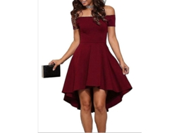 Vestido preto sexy com ombros à mostra e barra assimétrica, modelo 2026, ideal para festas e eventos especiais.