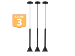 Conjunto de 3 suspensões modernas pretas, metal, GU10 IP20