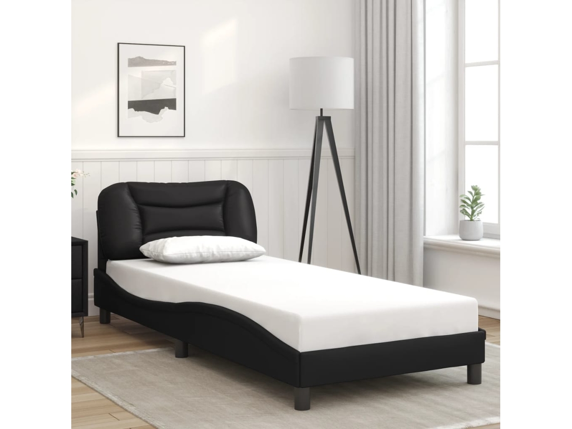 Estrutura De Cama C/ Cabeceira 90x190 Cm Couro Artificial Preto