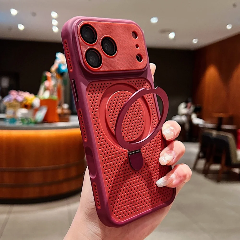Capa Magsafe Para Iphone 13 Pro Max (vermelha) Com Suporte, Respirável E Com Dissipação De Calor, E Suporte Magnético.