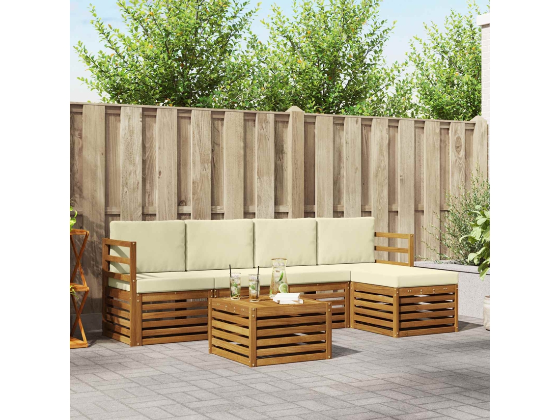 Vidaxl Conjunto De Sofás Para Exterior 6 Pcs Natural E Creme