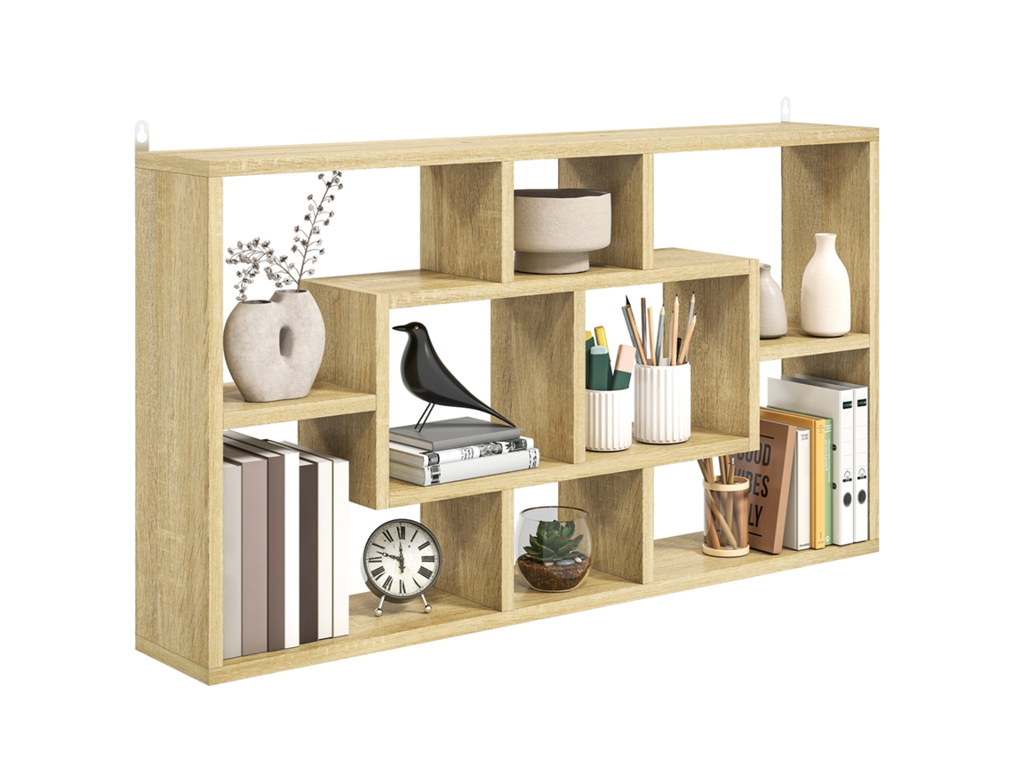 Estante de Parede Decorativa para Livros Cds com 8 Cubos 85x14.5x47.5cm Carvalho BTFORUS