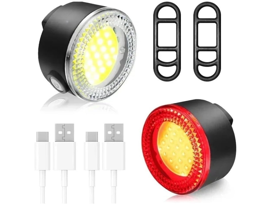 Conjunto De Luzes Bicicleta Cob Recarregáveis Via Usb, 4 Modos