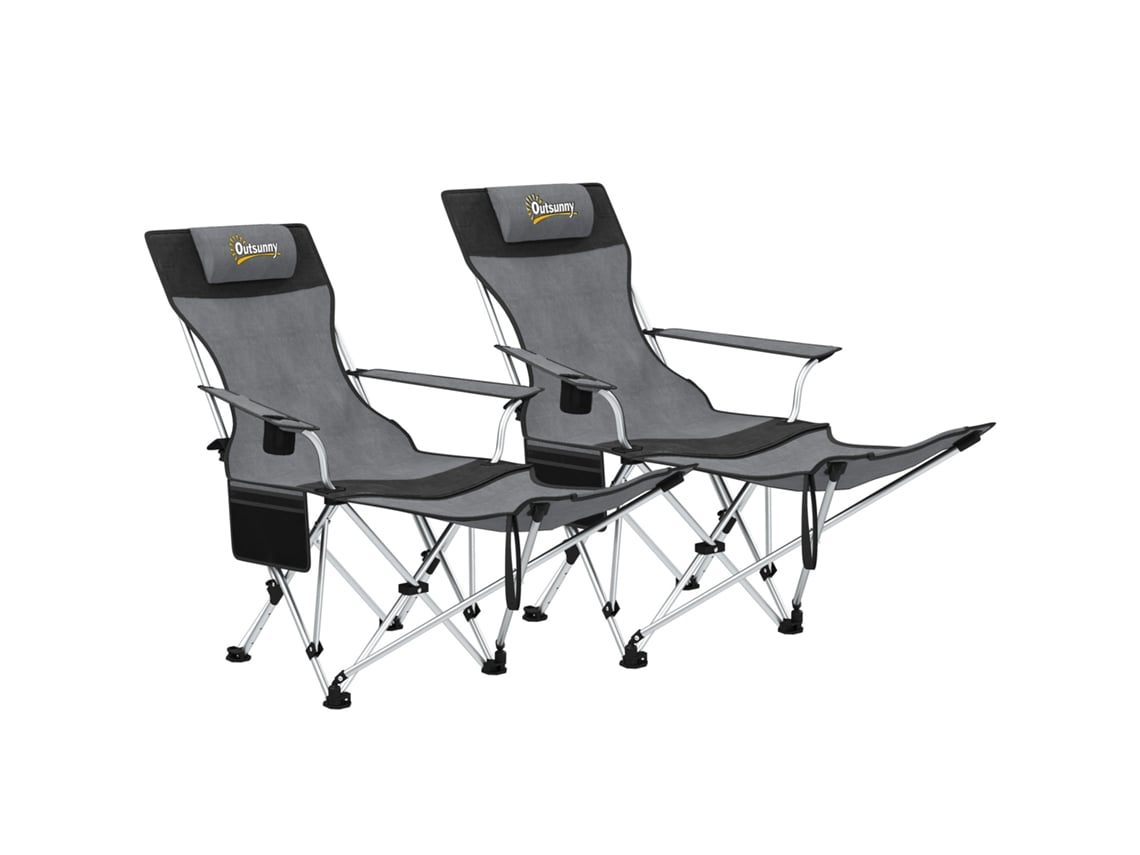 Conjunto de Cadeiras de Campismo Tela Oxford, Metal Cor Gris Y Negro 50-100x82x88 cm Outsunny