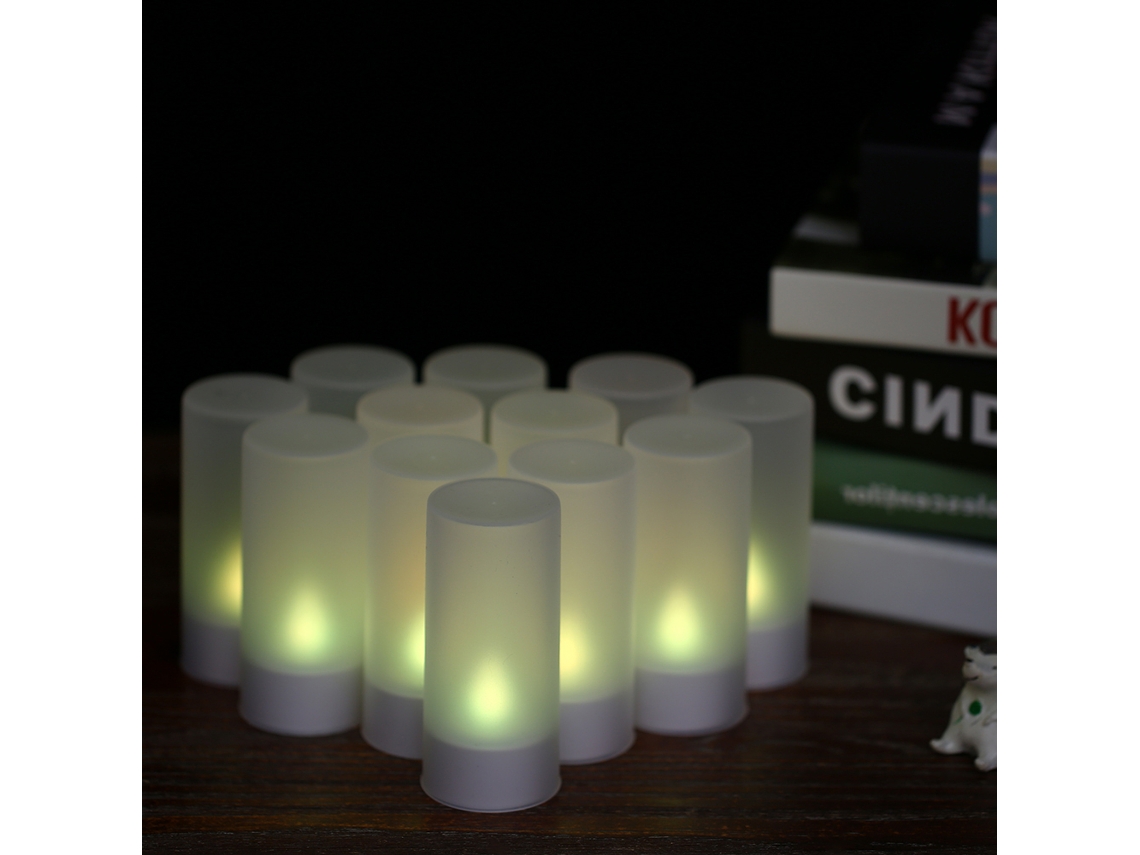 Conjunto de 12 velas Led sem chama, recarregáveis, controle remoto, para festas de Natal e casamento | S/MARCA