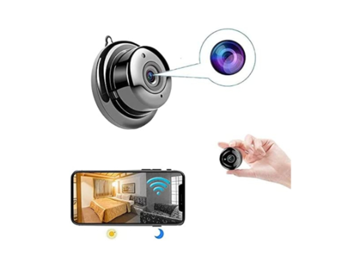 Minicâmera sem fio Bestvite WiFi com áudio bidirecional, vigilância por vídeo residencial, visão noturna e detecção de movimento, preta