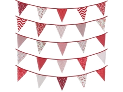 Bandeirolas de tecido 12m com padrão floral vermelho para eventos CHARM