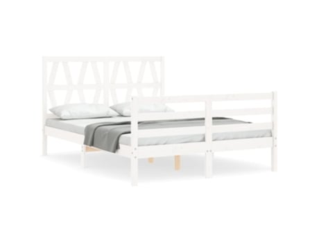 Estrutura de cama de casal VIDA XL com cabeceira madeira maciça branco